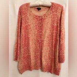 Springtime pink and white floral cardigan with pearl buttons